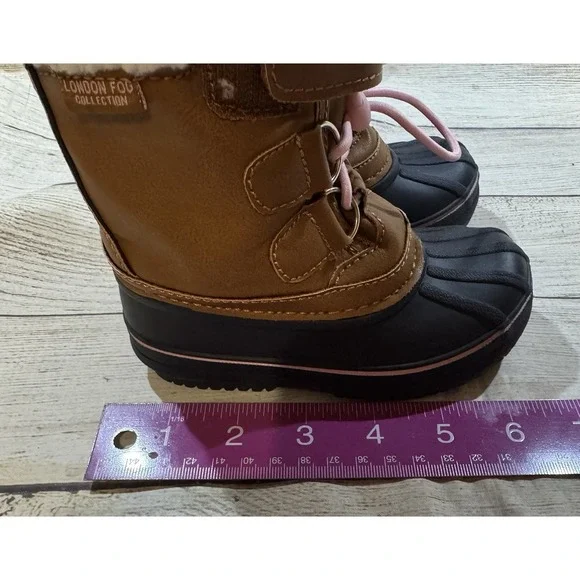 Toddler Girls London Fog Winter Snow Boots Hook Loop Brown Blue Size 6 - Picture 6 of 7